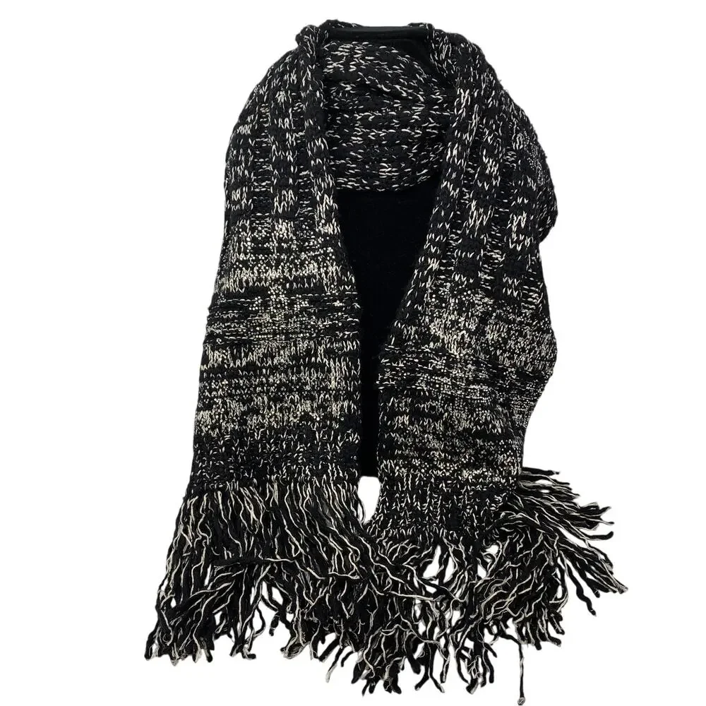 Chanel Scarf Rhinestone Details Wool Cashmere Silk Black White Silver CC Logo - Picture 1 of 6